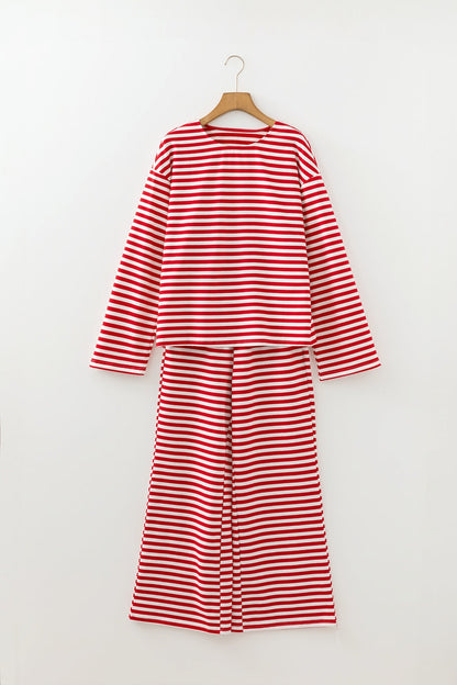 Striped Drop Shoulder Top with Lounge Pants Set