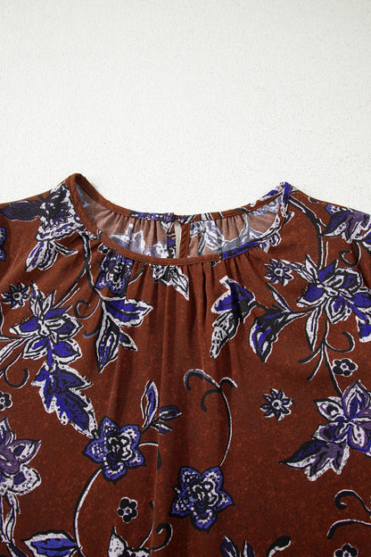 Floral Autumn Smock Cuffs Shift Blouse