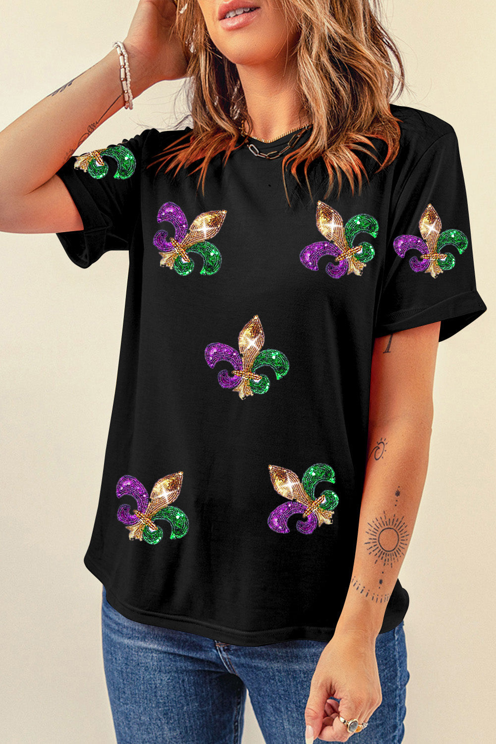 Mardi Gras Symbol Patch Crewneck T-Shirt