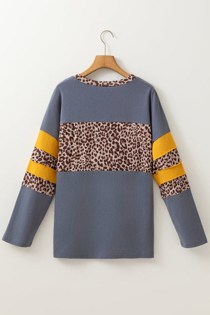 Leopard Patchwork Colorblock Drop Shoulder Top