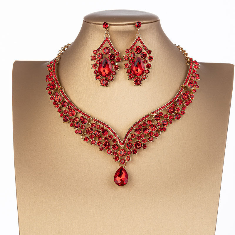 Elegant Bridal Alloy Diamond Crown Set with Exquisite Earrings and Necklace in 5 Colors