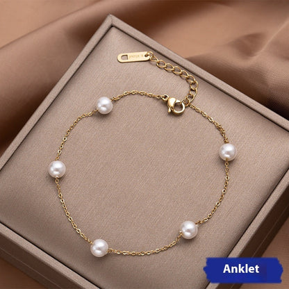 Titanium Steel Pearl Anklet Beach Jewelry