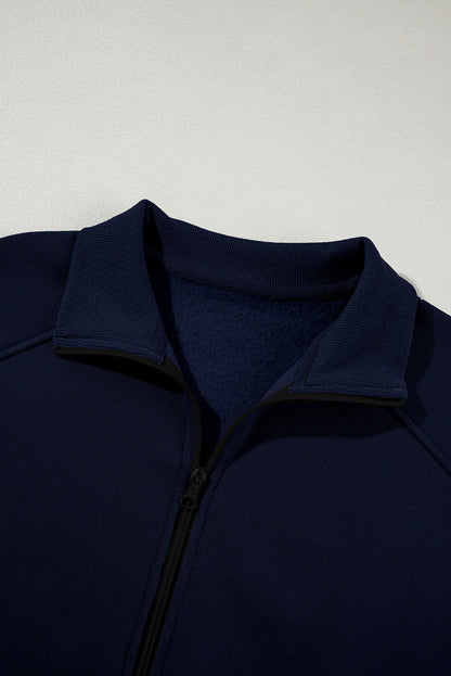 Solid Zip-Up Jacket and Drawstring Pants Set