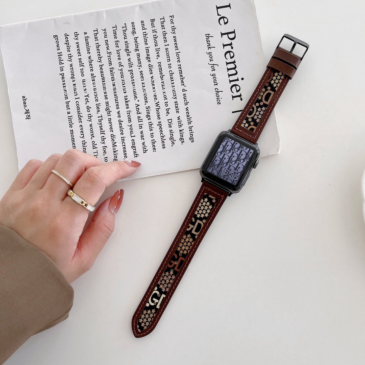 Knitted GD Hollow Leather Watch Band