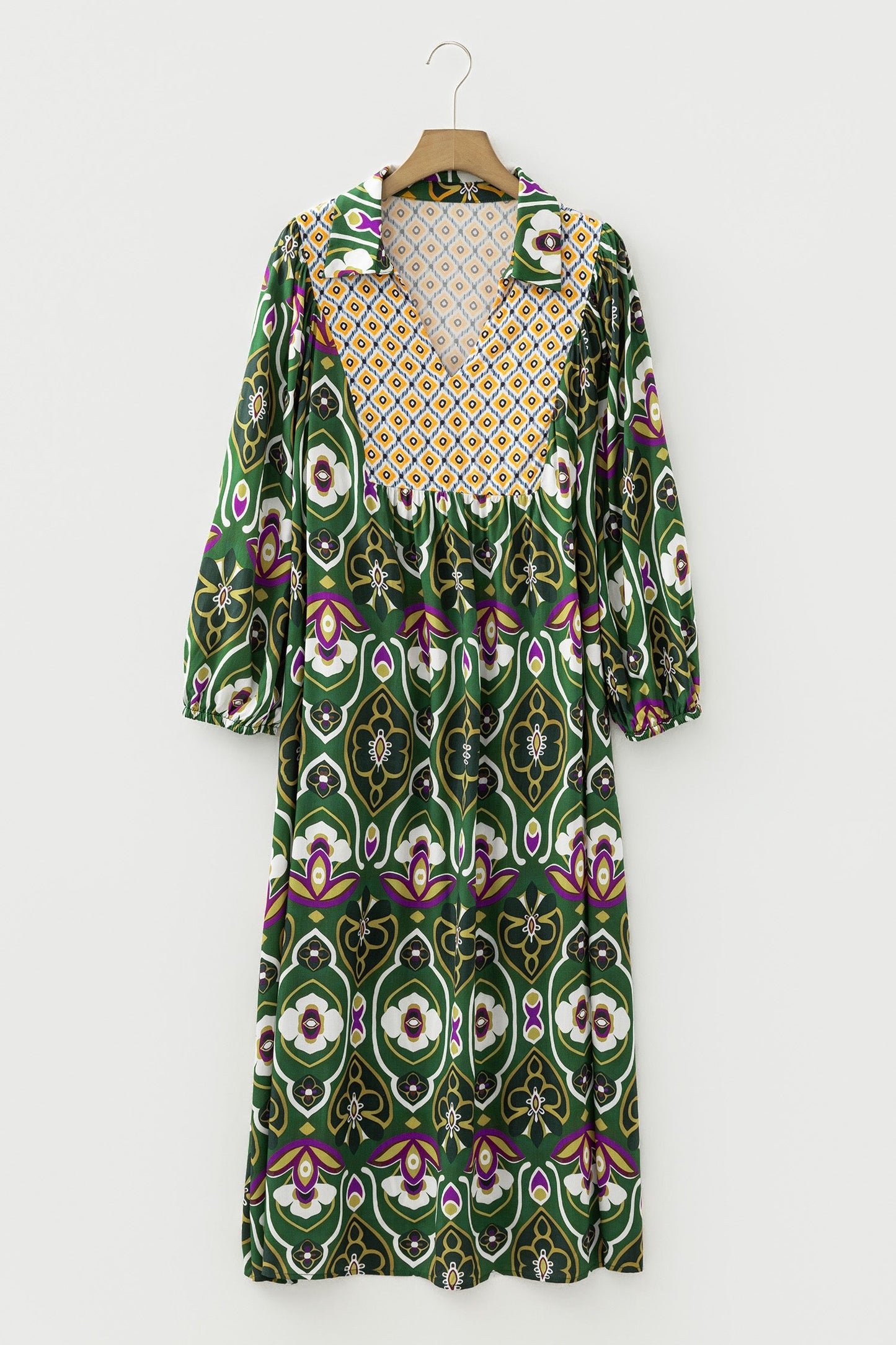 Plus Size Mix Floral Patchwork V-Neck Dress