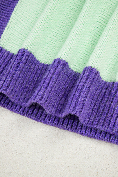 Color Block Stitched V-Neck Drop Shoulder Sweater