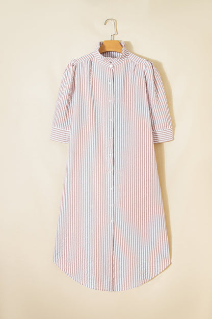 Stripe Frill Collar Half Sleeve Maxi Dress