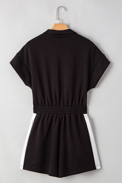 Collar Patchwork Zip Front Romper