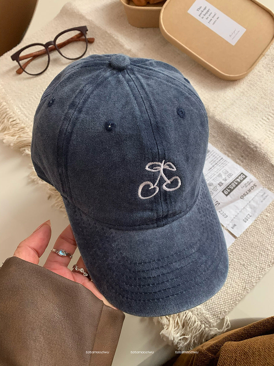 Cherry Embroidered Wide Brim Baseball Cap