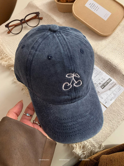 Cherry Embroidered Wide Brim Baseball Cap