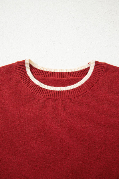 Leopard Bow Split Cuff Contrast Trim Sweater
