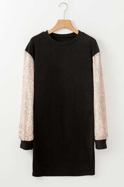 Valentine Sequin Patchwork Puff Sleeve Mini Dress