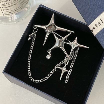 Four Eight-Pointed Stars Zircon Chain Brooch