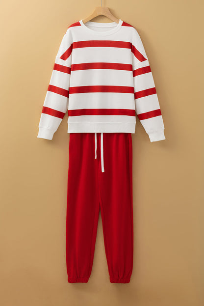 Stripe Drop Shoulder Top and Jogger Pants Set