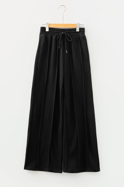Solid Seam Drawstring Wide Leg Sweatpants