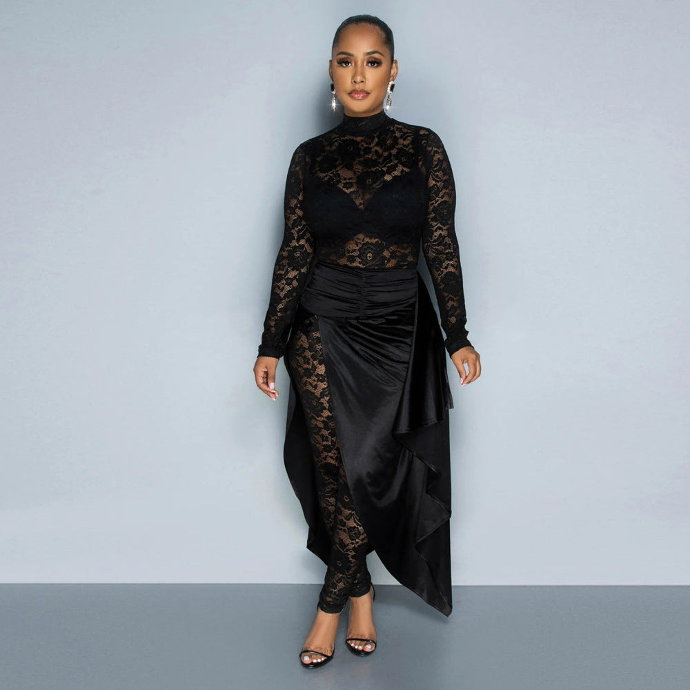 Women's Bodysuit Lace-Up Cloak Skirt Set