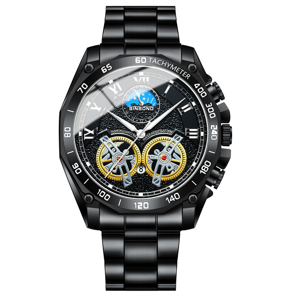 Double Men's Multi-function Skeleton Semi-Automatic Watch