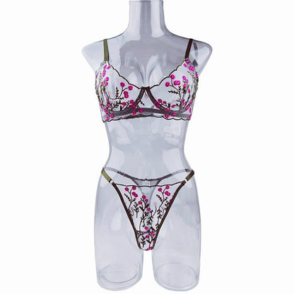 Embroidery Floral Soft Multi-Color Bra Underwear