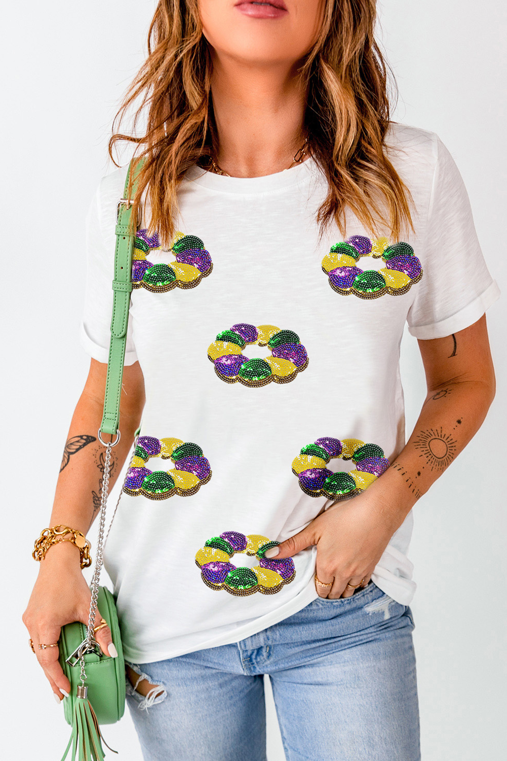 Mardi Gras Crew Neck Short Sleeve Top