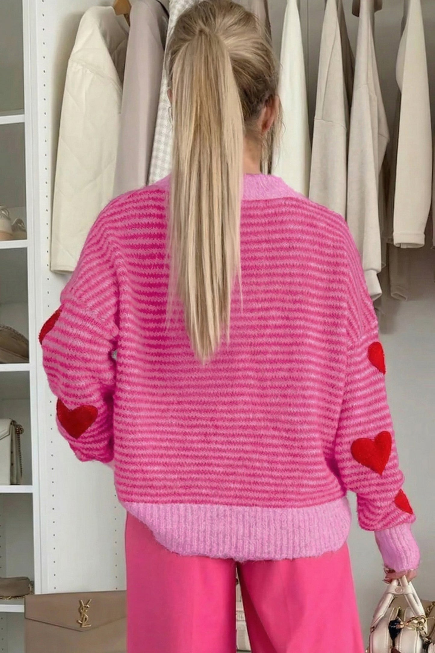 Valentine Heart Stripe Drop Shoulder Sweater