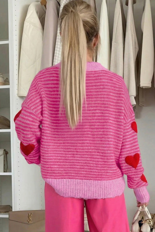 Valentine Heart Stripe Drop Shoulder Sweater
