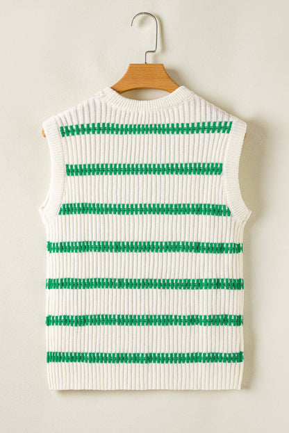 Striped Round Neck Casual Sweater Vest