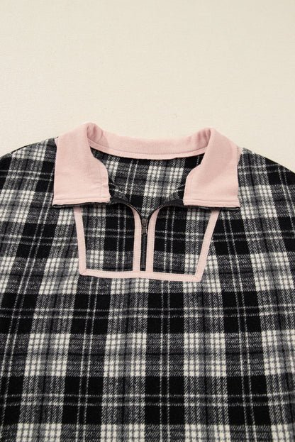 Plaid Collared Zip-Up Long Sleeve Mini Dress