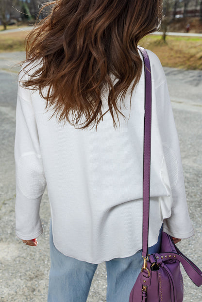 Solid Waffle Ribbed Patchwork Dolman Sleeve Oversized Top