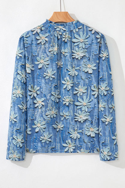 Floral Half Placket Collared V-Neck Blouse
