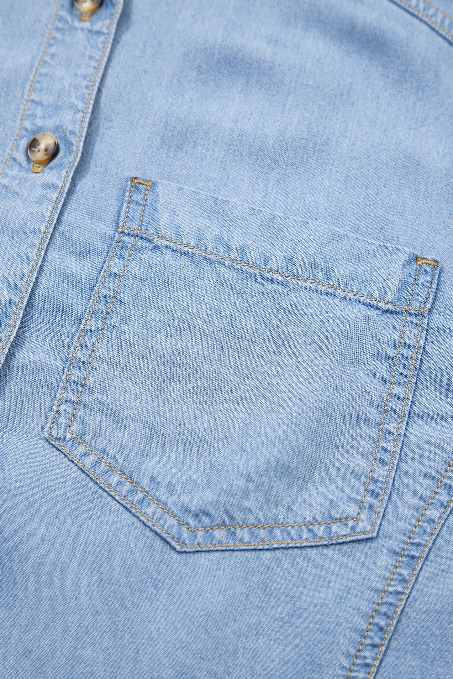Half Sleeve Ruffle High-Low Chambray Shirt
