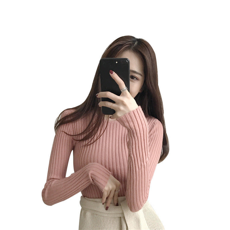 Round Neck Cored Yarn Slim Fit Sweater