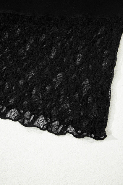 Floral Sheer Lace Patchwork Asymmetric Top