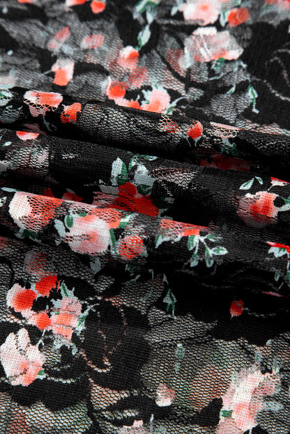 Floral Mesh Sheer Long Sleeve Top