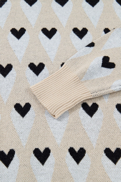 Valentine Geometric Heart Ribbed Trim Sweater