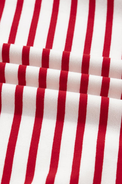 Stripe Round Neck Ruffle Trim Long Sleeve Top