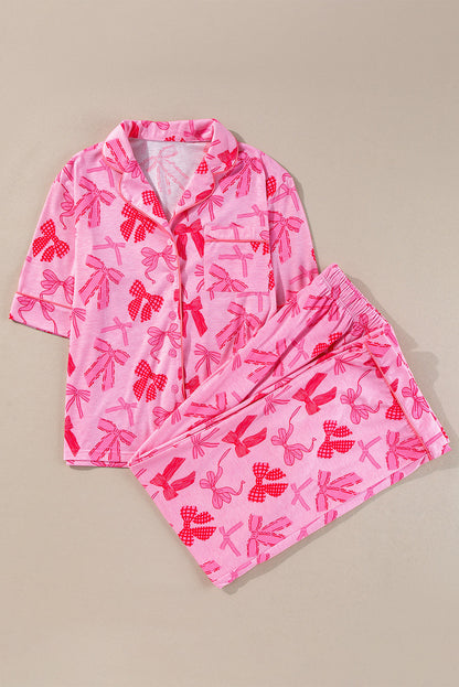 Bow Knot Lapel Collar Top & Pants Set