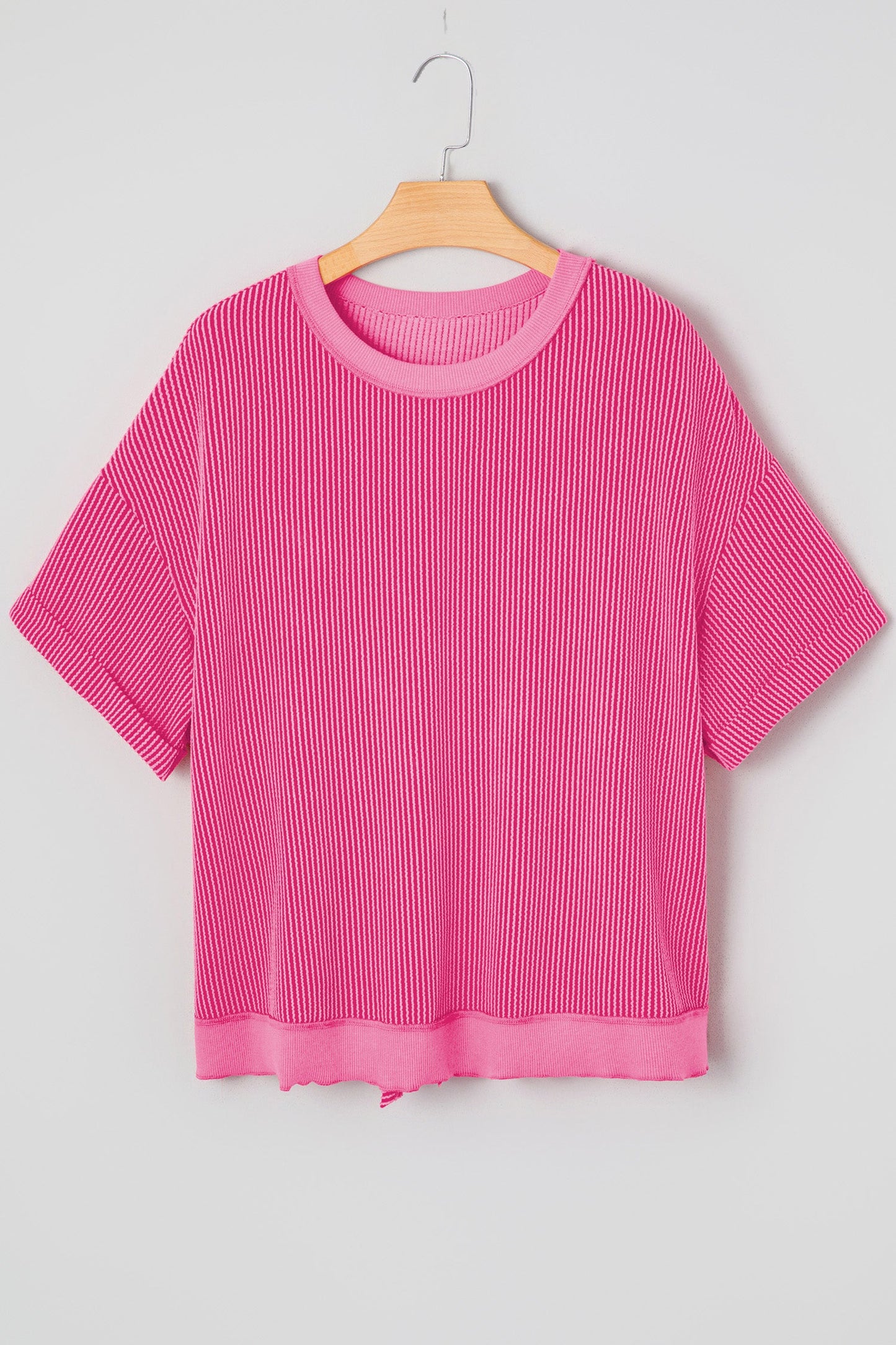 Spiral Ribbed Cutout Bow Knot Back T-Shirt