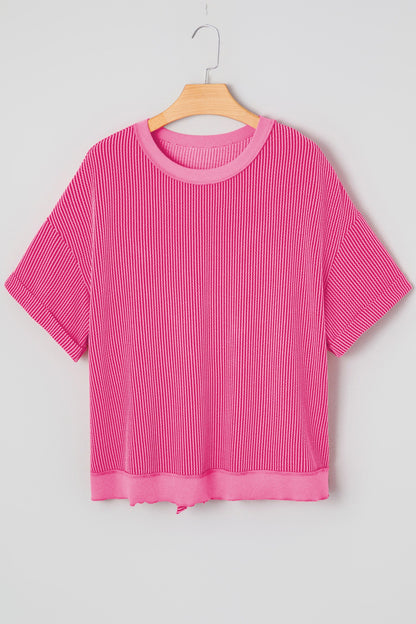 Spiral Ribbed Cutout Bow Knot Back T-Shirt