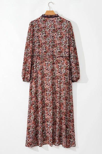 Floral Split Front Tiered Frill Midi Dress