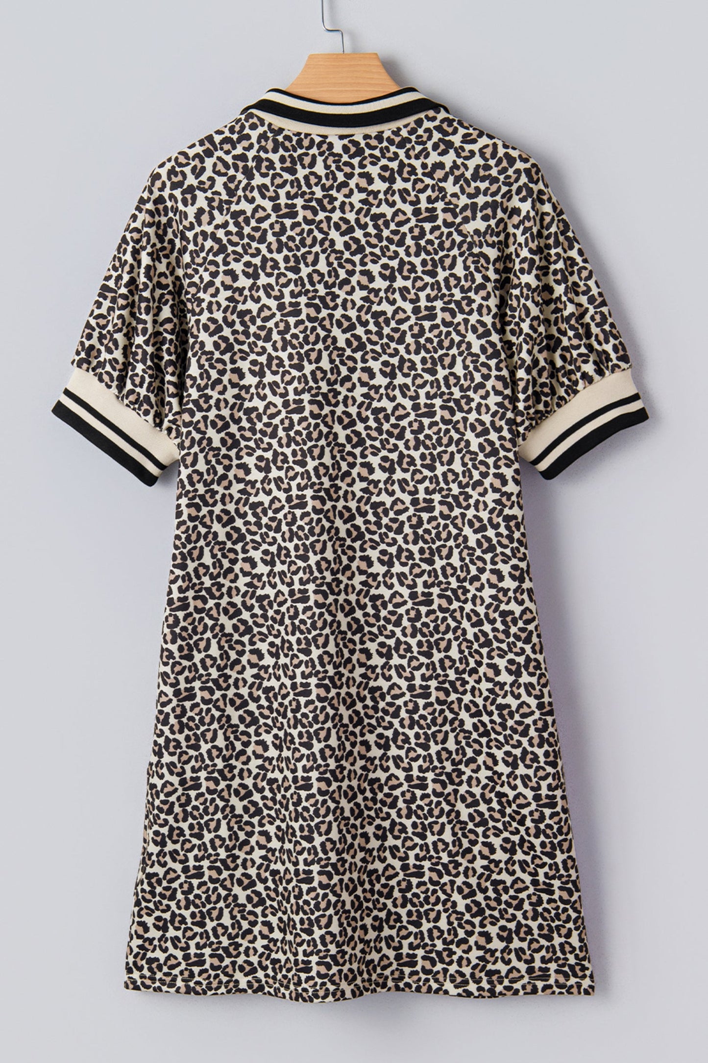 Leopard Zip Neck Stripe Webbing Patchwork Mini Dress