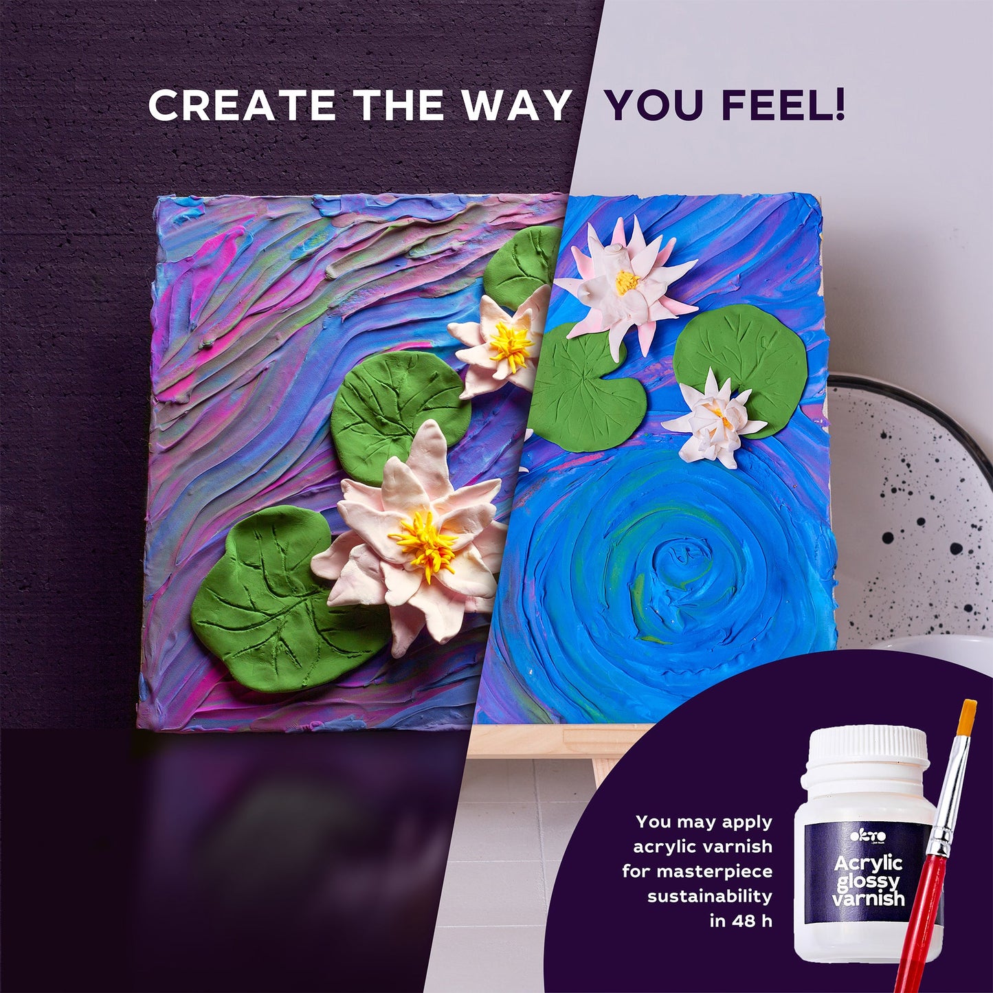 OKTO Sensory Art 3D Painting “Water Lilies” – 11.8” x 15.7” Canvas Kit