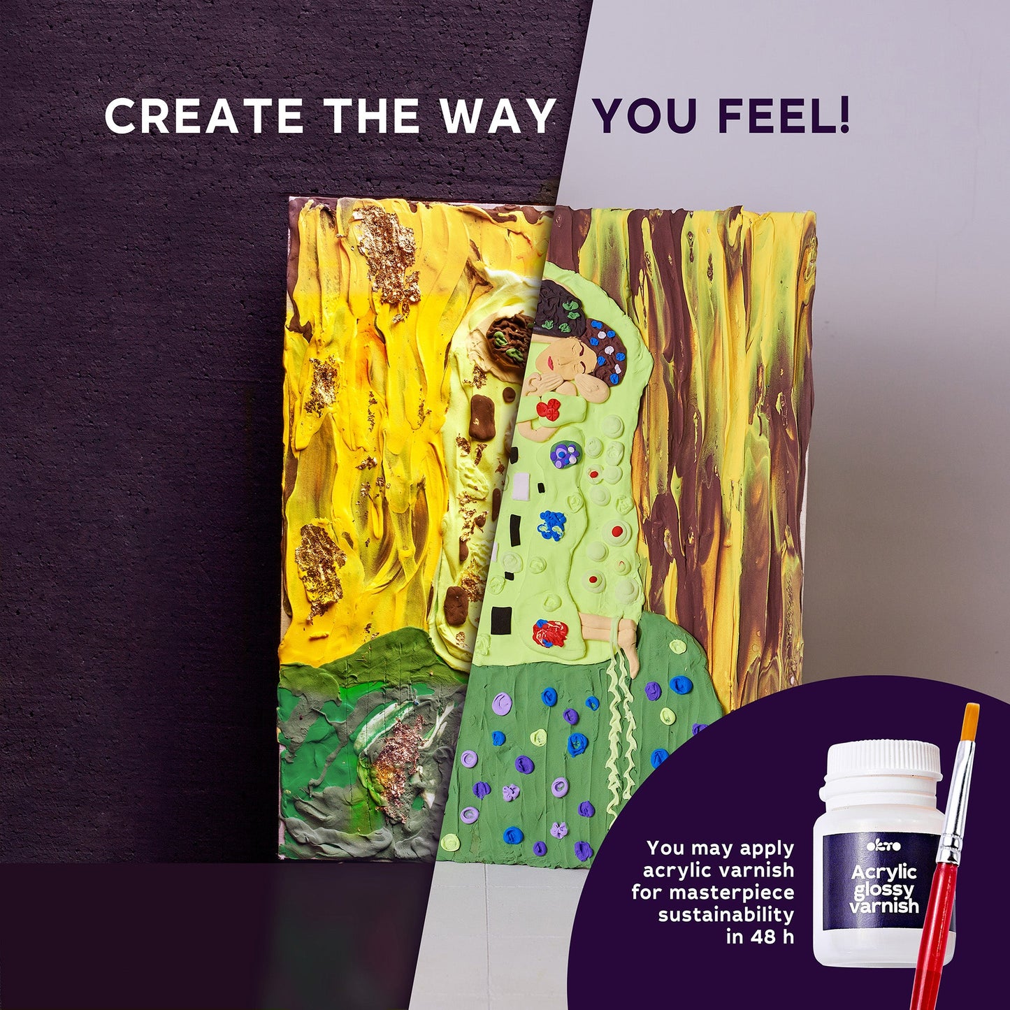 OKTO Sensory Art 3D Painting “The Kiss” – 11.8” x 15.7” Canvas Kit