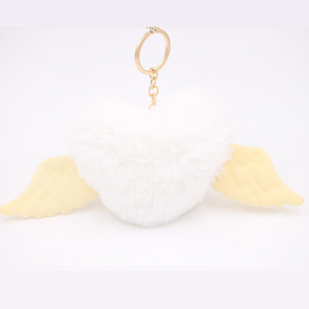 Heart Wings Wool Ball Keychain
