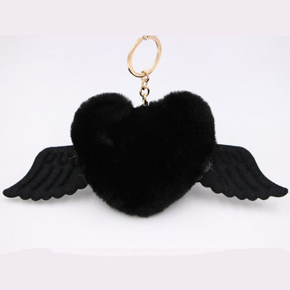 Heart Wings Wool Ball Keychain