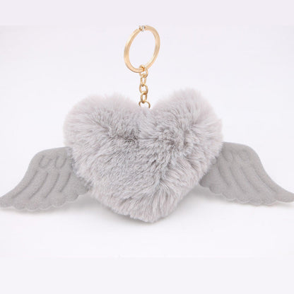 Heart Wings Wool Ball Keychain