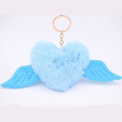 Heart Wings Wool Ball Keychain