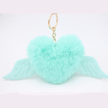 Heart Wings Wool Ball Keychain
