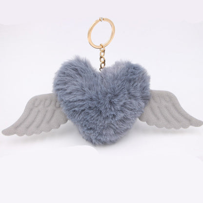 Heart Wings Wool Ball Keychain