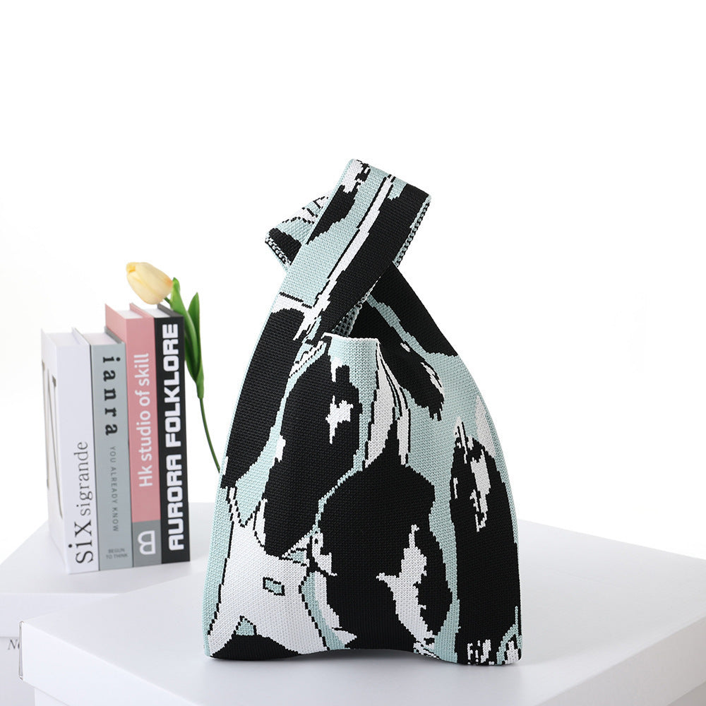 Checkerboard Knitted Shopping Tote