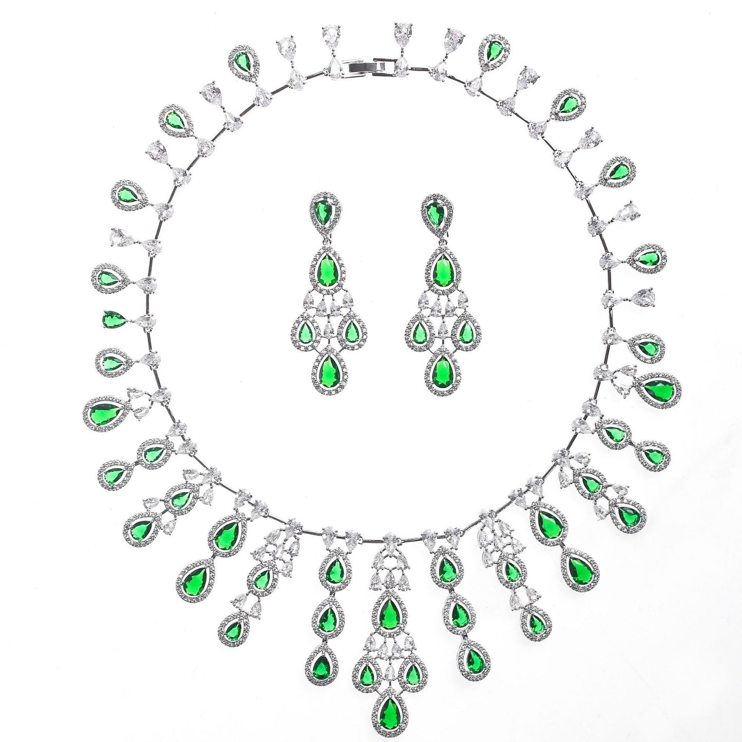 Women's Fashion Water Drop Zircon Necklace Earrings Set
